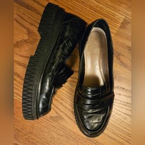 Schutz Crocodile Effect Leather Loafers